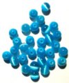 30 6mm Round Aqua Fiber Optic Cats Eye Beads